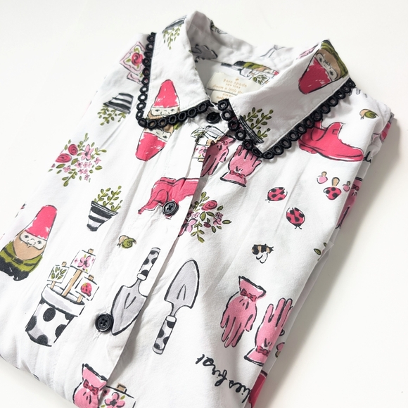 Kate Spade Women's Whimsical Garden Print Button Down Shirt Top - Size Small - Picture 2 of 9